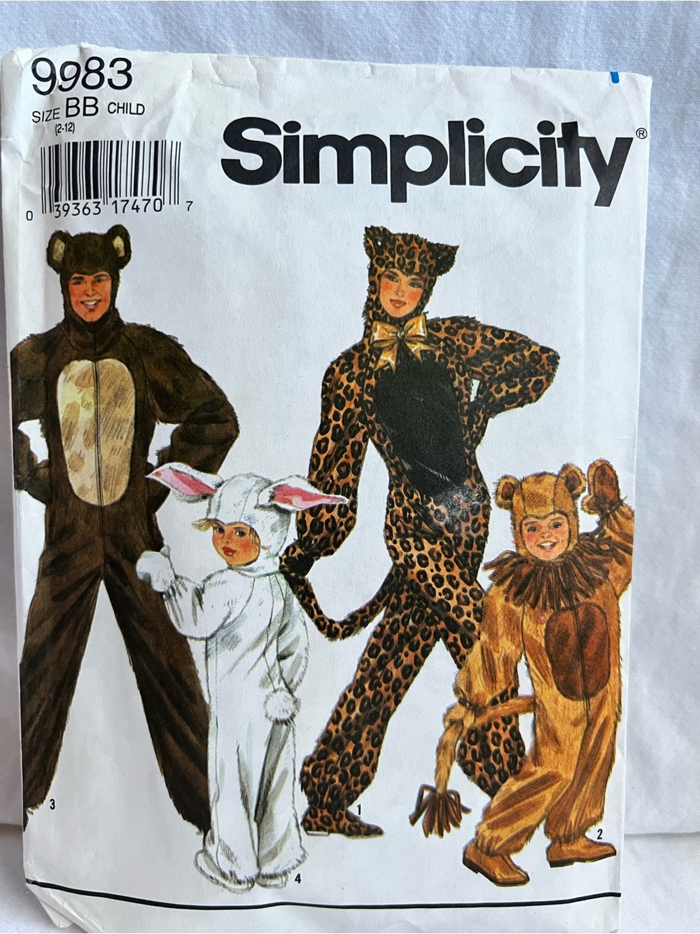 Simplicity 9983 Kids Animal Costume Sewing Pattern Bear Lion Bunny Cat
